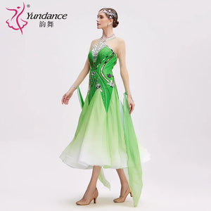 Women's Ballroom Dance Dress International Standard Chiffon White-Green Ombre For Adult Stage Performance