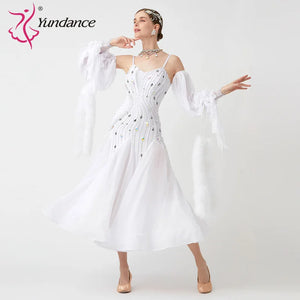 Women's Standard Ballroom Waltz Dress With Rhinestones in Multicolor for Competition