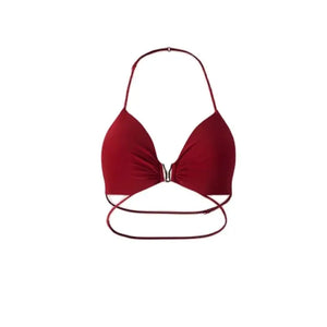 Women's Halter Neck Ruched Two-Piece Set with High Slit Skirt, Red, Black, White, Latin Dance