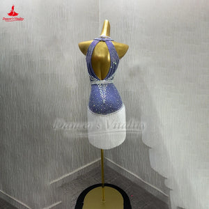Adult Latin Ballroom Dance Dress With AB Rhinestones And Tassels For Competition