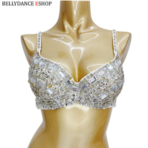 Belly Dance Bra, Women's Red Bejeweled Sequin Embellished Rhinestone Costume Top, Belly Dancing