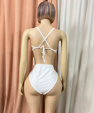 Women's White Iridescent Crystal Embellished Two-Piece Lyrical Dance Costume - Bra Top and High-Waist Briefs