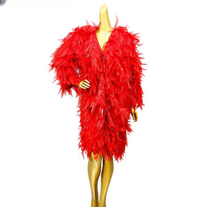 Dance Dress Women's Purple Feathered Long Sleeve Robe