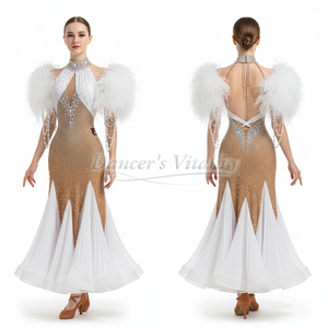 Ballroom Dance Wrap-Hip Pleated Dress For Adults, Teens, and Kids Waltz Foxtrot Tango Competition