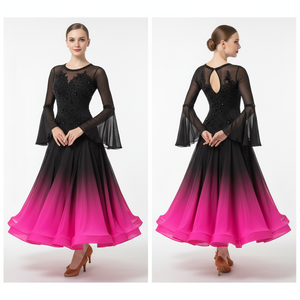 Adult Social Dance Long Sleeve Gradual Change Color Big Swing Dress Blackpool Dance Festival Standard Waltz Professional Costume