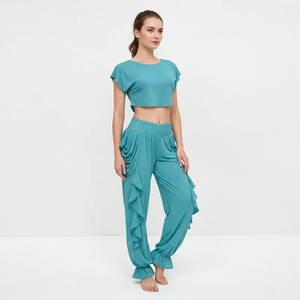Children's Belly Dance Practice Set With Short-Sleeve Top And Pants, 2-Piece