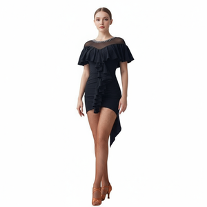 Latin Ballroom One-Piece Practice Dress In Stretch Fabric For Adult Women Cha-Cha And Paso Doble