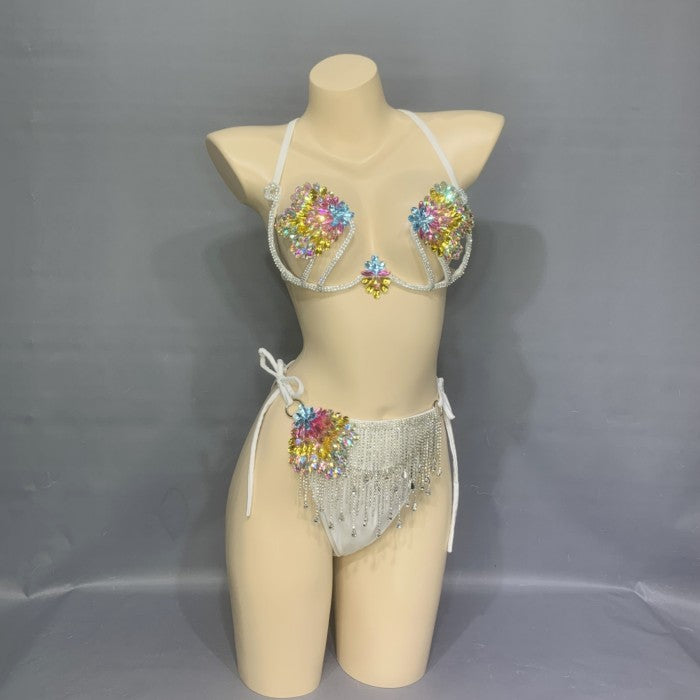Samba Carnival Wire Bra And Panty Hand Beads Passista Pageant Cabaret Broadway Theater Mrdi Gras,Vegas Showgirl BP018