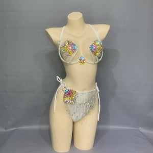 Samba Carnival Wire Bra And Panty Hand Beads Passista Pageant Cabaret Broadway Theater Mrdi Gras,Vegas Showgirl BP018