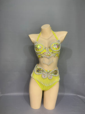 Party Club Samba Costumes Bra Belt and Pants Yellow Color Rave Costumes BP032