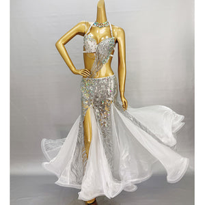 New Adult Women Stage Performance gorgeous Belly Dance Costume Bra Skirt 3Piece Set Handmade Beaded Performance Show Suit outfit  TF1903  (3PCS/SET ）