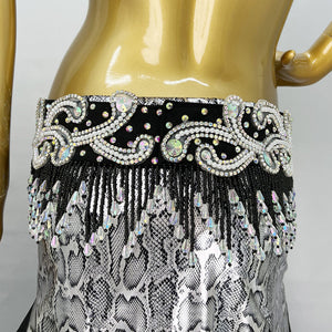 Professional Belly Dance Costumes Women Rhinestone Bra Belt Long Skirt 3pcs Belly Dancing Set Carnival Costume Clothes Outfits TF1909+SK1910 Black