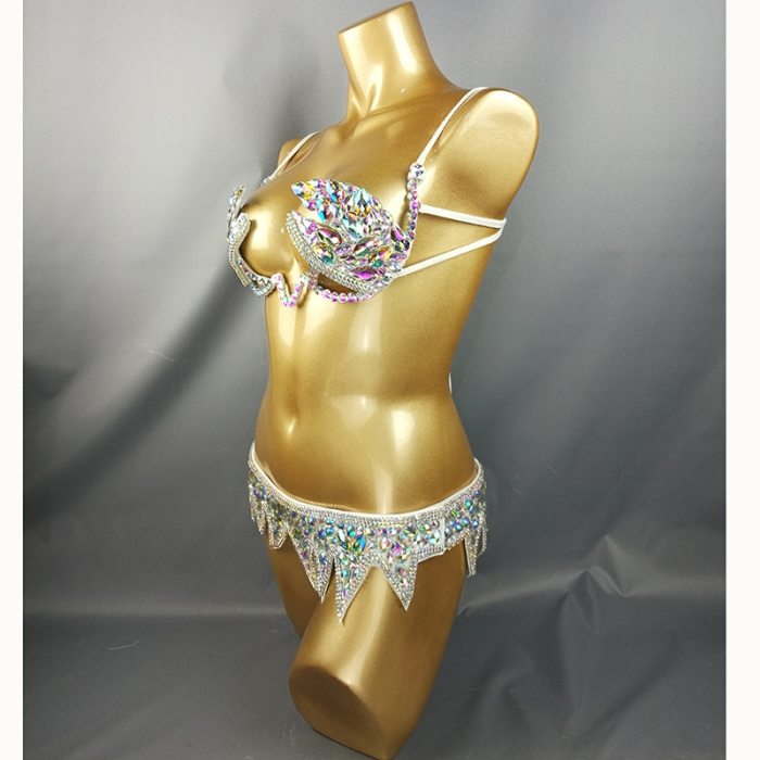 Samba Carnival Wire Bra & Belt 2pcs/Set Rainbow stones free shipping CB007