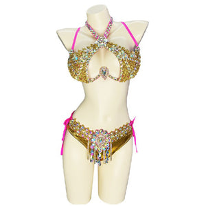 New Stage Show Costumes Sexy Samba Carnival Belly Dance Costume Suit For Women Wire Bra Belt Set Party Rave Dancer Wear Outfit