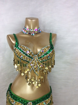 Free Shipping Hand Beaded Belly Dance Samba Costumes  Bra and Belt 2pcs TF246