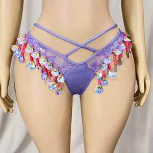 New Style Samba Carnival Purple Color Sequins Fabric Top And Panty With Beads And Tassels For EDC