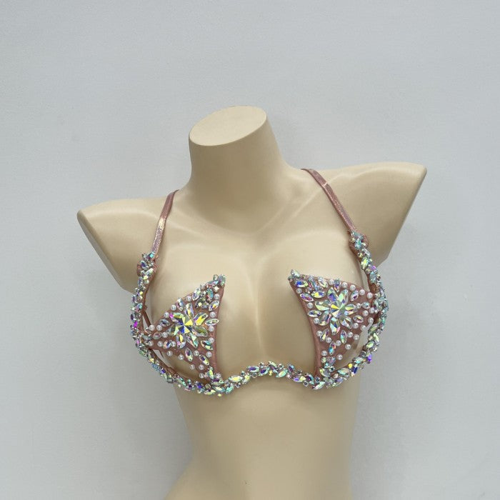 New Style Samba Carnival Rave Festival Party Wire Bra Rainbow Stone For EDC Festival