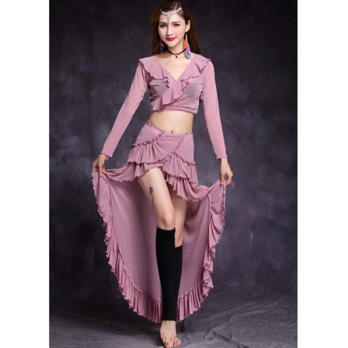 New belly dance costume Crop. Top+Long Skirt 2pc/set Suit for womens Performance suit Belly dance wear Training Clothing HY1157