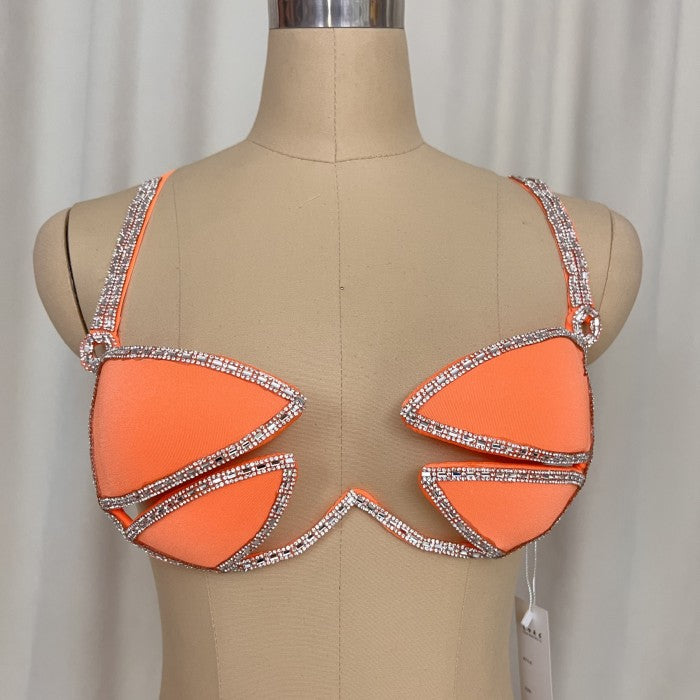 New Style Samba Carnival Rave Festival Party Wire Bra Rainbow Stone Orange Color