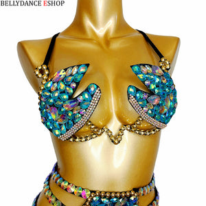 Samba Carnival Wire Bra And Panty Rainbow Stone Free Shipping Black and royal blue color BP036