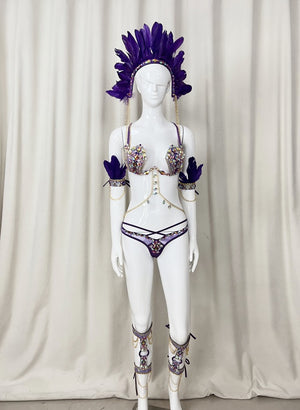 Samba Carnival Handmade Wire Bra And Bottom With Feather Headpiece And Arm,Leg Piece For Halloween Festival