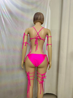 Samba Carnival Handmade Bodysuit With Feather Set And Stones Decorate For EDC Festival