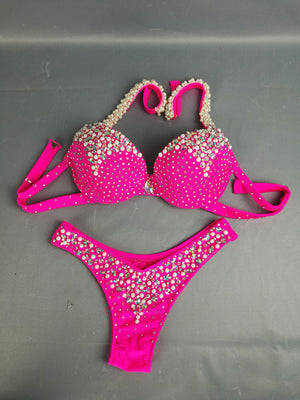 Samba Costumes Free Shipping Hand Beaded Hot Pink Color Bra and Thong