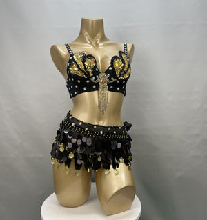 Samba Belly Dance Costume Hand Beaded  Bra and Hip Scarf Belt 2PCS/SET BB010+HS902