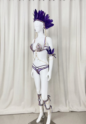 Samba Carnival Handmade Wire Bra And Bottom With Feather Headpiece And Arm,Leg Piece For Halloween Festival