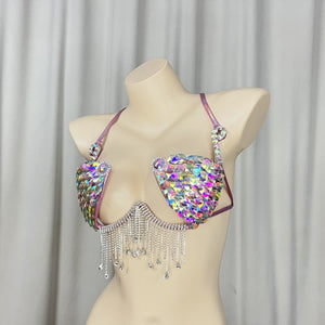 New Style Samba Carnival Handmade Wire Bra With Silver AB sTONES For Performance Costumes