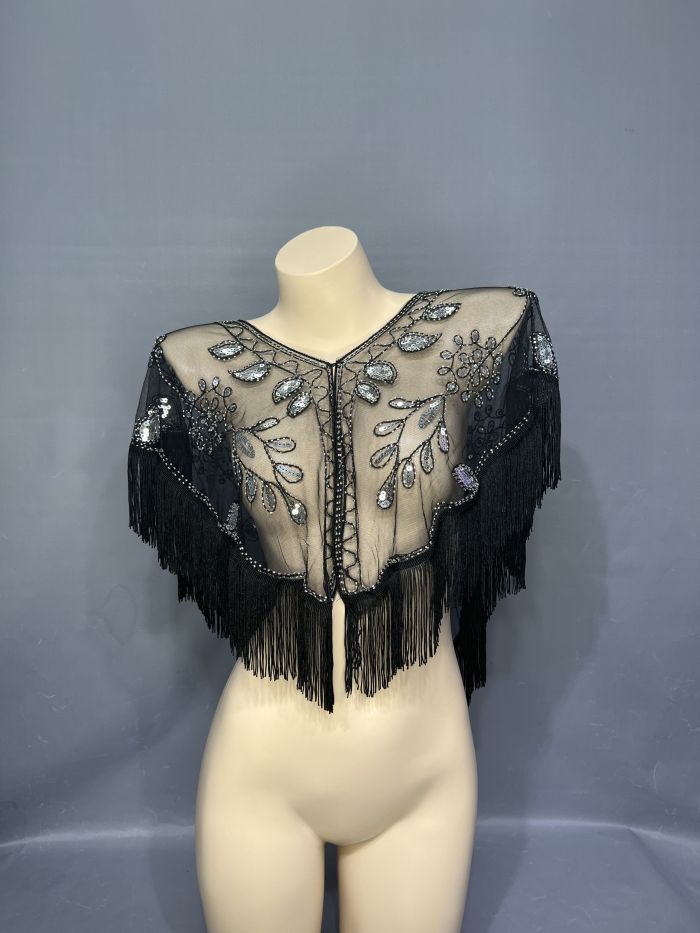 New Lady Women Beaded Sequin Belly Dance Hip Scarf Embroidery Flapper Shawl Scarf Evening Wedding Cape Sheer Party Fringed Wrap SC001