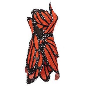 Beaded Butterfly Design Strapless Tube Top Dress with High Waist A-line Skirt for Women