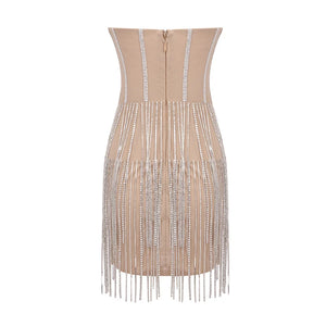 Diamond Embellished Tassel Tube Top Dress with Bandage Skirt