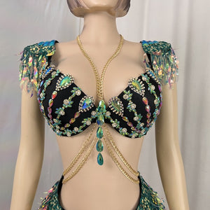New Style Samba Carnival  Halloween Handmade Costumes Bra Belt And Panty 3 Piece For Performance C059