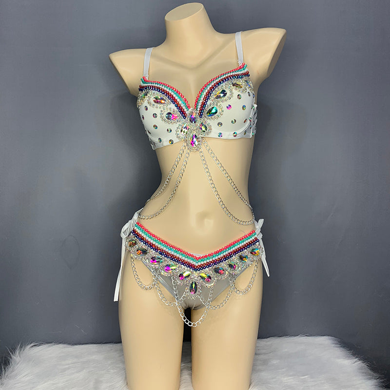 New Samba Carnival Sexy Beading Belly Dance Costume For Women Bra & Panty & Belt 3pcs/Set free shipping B001
