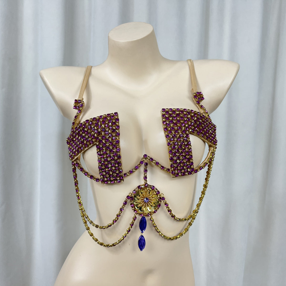 New Style Samba Carnival Rave Festival Party Wire Bra Rainbow Stone Brown Color