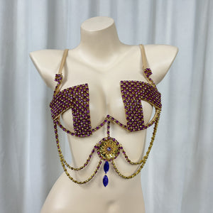 New Style Samba Carnival Rave Festival Party Wire Bra Rainbow Stone Brown Color