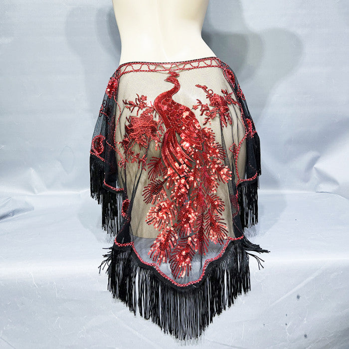 New Lady Women Beaded Sequin Belly Dance Hip Scarf Embroidery Flapper Shawl Scarf Evening Wedding Cape Sheer Party Fringed Wrap SC001