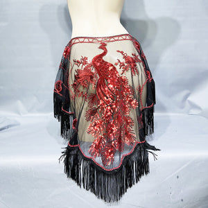 New Lady Women Beaded Sequin Belly Dance Hip Scarf Embroidery Flapper Shawl Scarf Evening Wedding Cape Sheer Party Fringed Wrap SC001