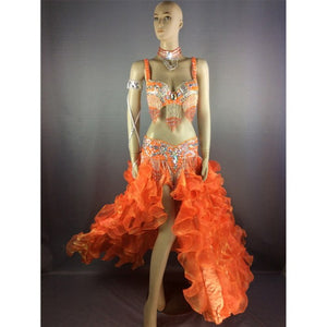 high quality belly dance costume wear stage performance 5-piece suit Bead bra belt belly dancing skirt dress set TF1618 5PCS SET