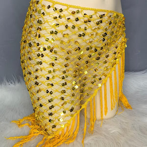 New Women Belly Dancing Suite Beaded Sequined Bra+ Long Tassel Hip Scarf 2PCS Set Samba Costumes Club Night Dance Wear N21007