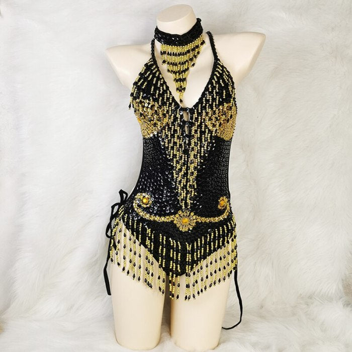 Sexy Samba Carnival Costumes Beading Sequin One-Piece Bodysuit Swimsuit Outfit Stage Performance Rave EDC Party Club Wear BS009