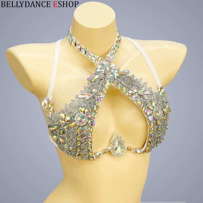 Samba Carnival Rave Festival Party Wire Bra Rainbow Stone