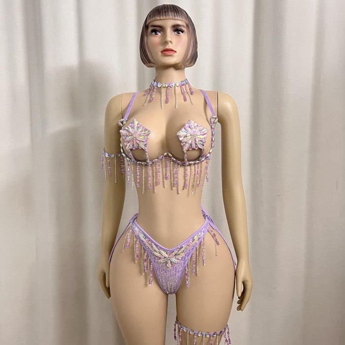New Handmade Top Quality Samba Rio Carnival Wire Bra+Panty With Stone Sexy Belly Dancing Costume