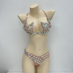 Samba Carnival Belly Wire Bra  and Panty Hand Beads Passista Pageant Cabaret Broadway Theater Mardi Gras,Vegas Showgirls C054
