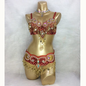 Hot design handmade beaded belly dance costume wear Bar+Belt 3piece/ set ,5 color ladies belly dance costumes women dancing wear TF1601