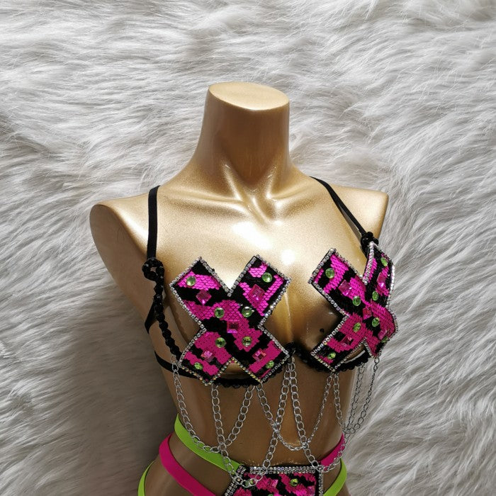 Samba Carnival Handmade Wire Bra Sequins And Beads For EDC Festival