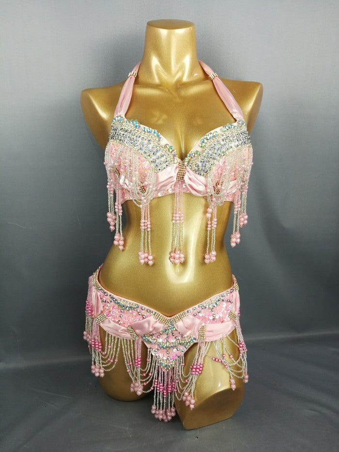 hot selling belly dancing performance costumes,handmade beading set bra&belt set TF1356
