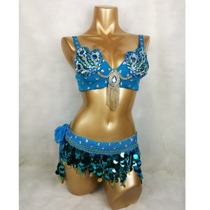 Samba Belly Dance Costume Hand Beaded  Bra and Hip Scarf Belt 2PCS/SET BB010+HS902