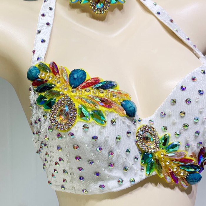 Sexy Women Samba Rio Carnival Costume Handmde Belly Dance Costume Wire Bra&Belt Set with Feather Head piece Rainbow stones C031